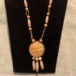 24” Agate bead necklace with 1-3/4” pendant